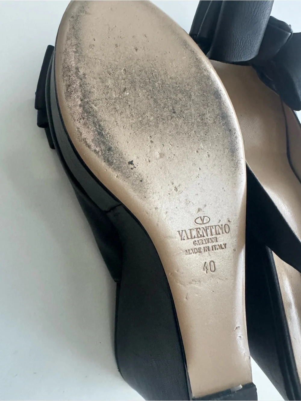 Valentino Black Bow Slingback Wedge Sandals
